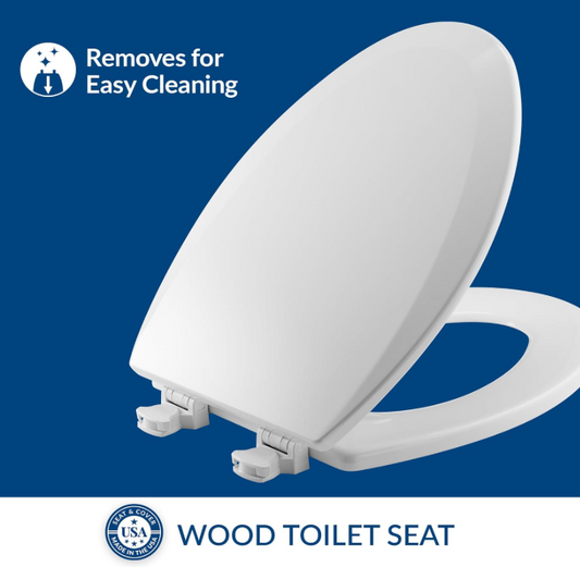 Wood Elongated Toilet Seat with Easy Clean Lift-Off Hinges