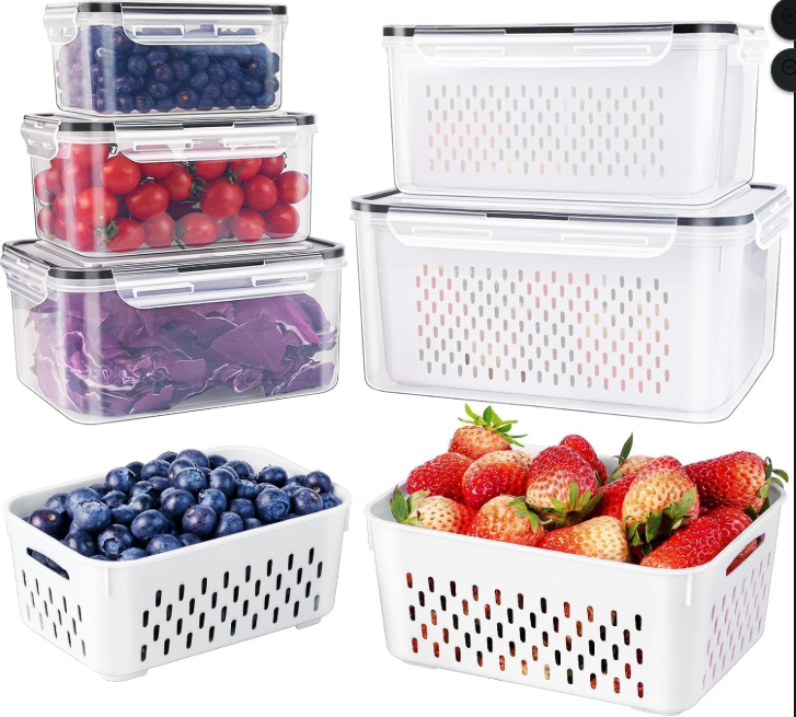 Produce Storage Container Set with Drain Basket