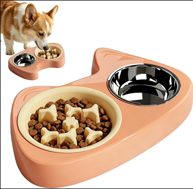 Slow Feeder Dog Bowl Set with Stainless Steel Bowl
