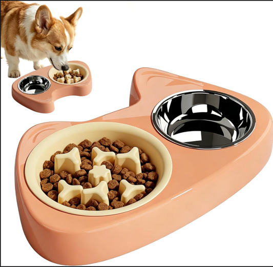 Slow Feeder Dog Bowl Set with Stainless Steel Bowl