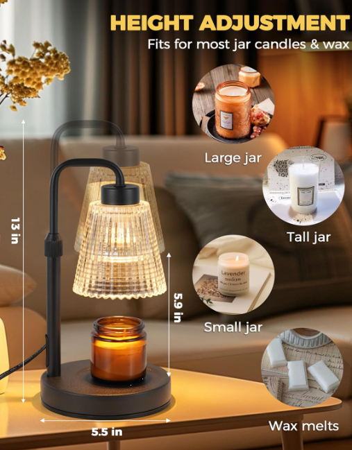 Adjustable height candle warmer lamp for different jar candle sizes