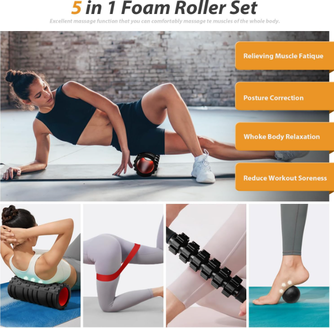 5-in-1 Foam Roller Recovery Set with Massage Stick, Ball & Resistance Band