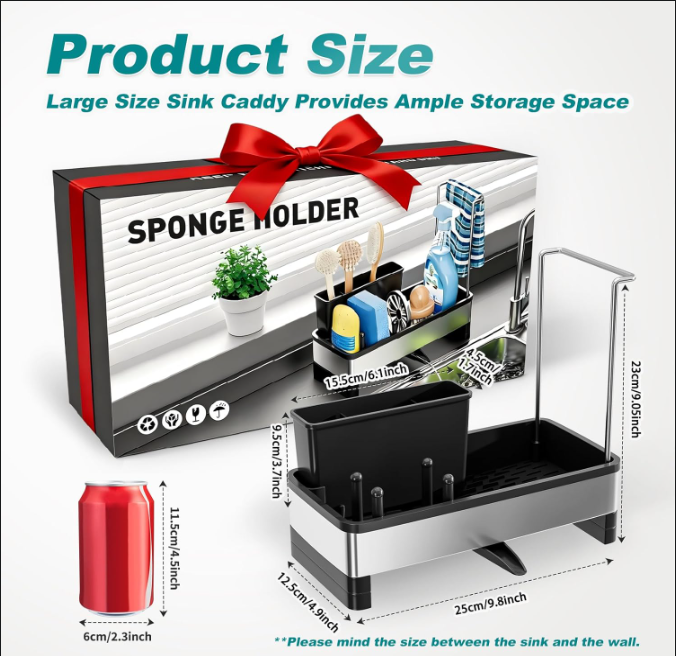 Stainless Steel Sink Caddy, Sponge Holder for Kitchen