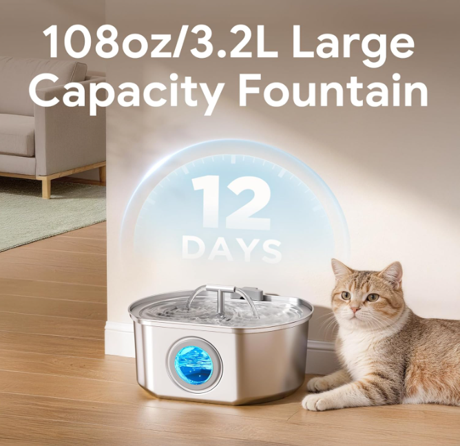 Stainless Steel Pet Water Fountain for Cats & Small Dogs
