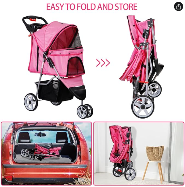 Foldable Pet Stroller for Cats & Dogs