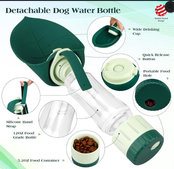 Portable Dog Water Bottle with Food Container