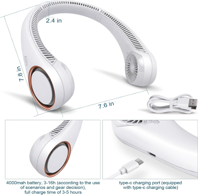Portable Neck Fan Rechargeable Hands-Free Cooling Fan for Travel & Outdoor Use