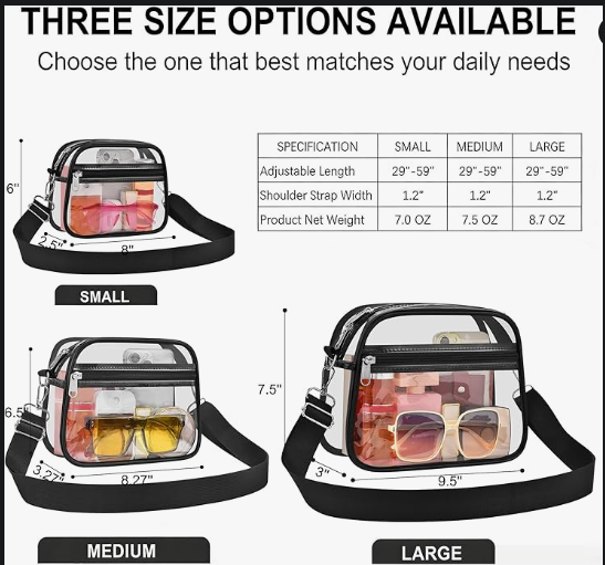 Clear Stadium Crossbody Bag with Adjustable Strap for Concerts & Sports Events