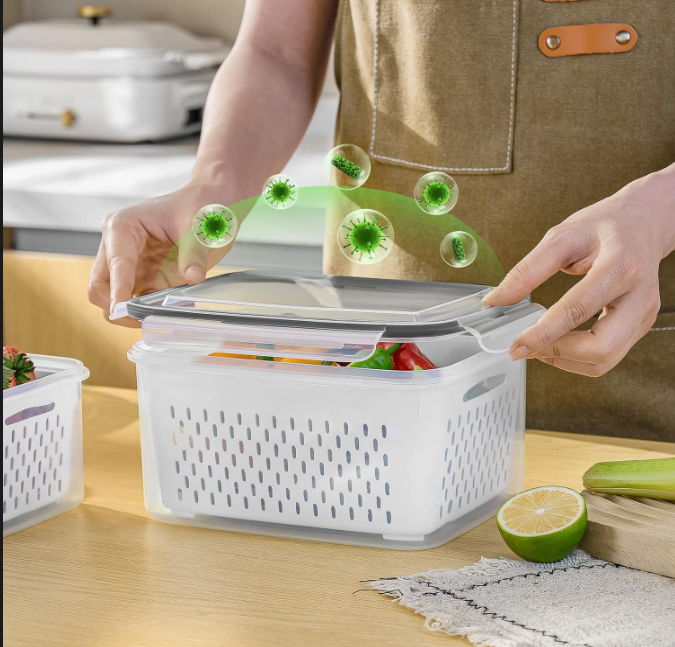 Produce Storage Container Set with Drain Basket
