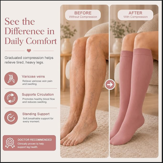 Compression Knee High Socks 4 Pairs for Running, Travel & Daily Support