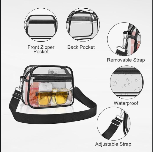 Clear Stadium Crossbody Bag with Adjustable Strap for Concerts & Sports Events