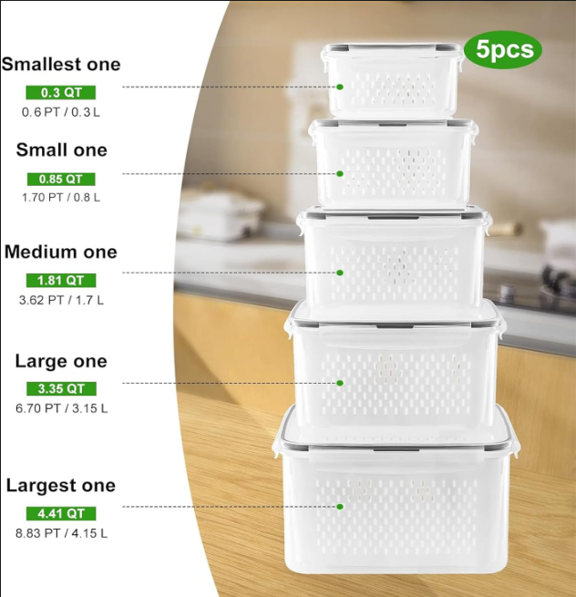 Produce Storage Container Set with Drain Basket