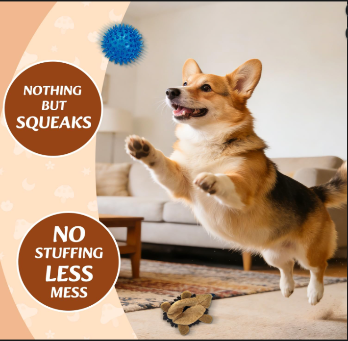 2-in-1 Plush Hedgehog Dog Toy Set – 5 Pack