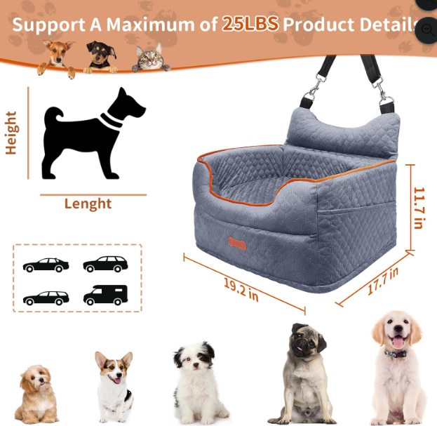 Memory Foam Dog Booster Car Seat