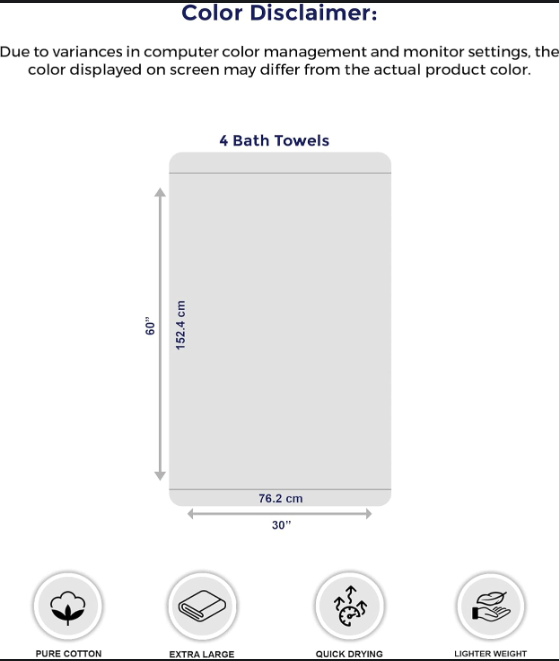 Extra Large Cotton Bath Towels Set (4-Pack)