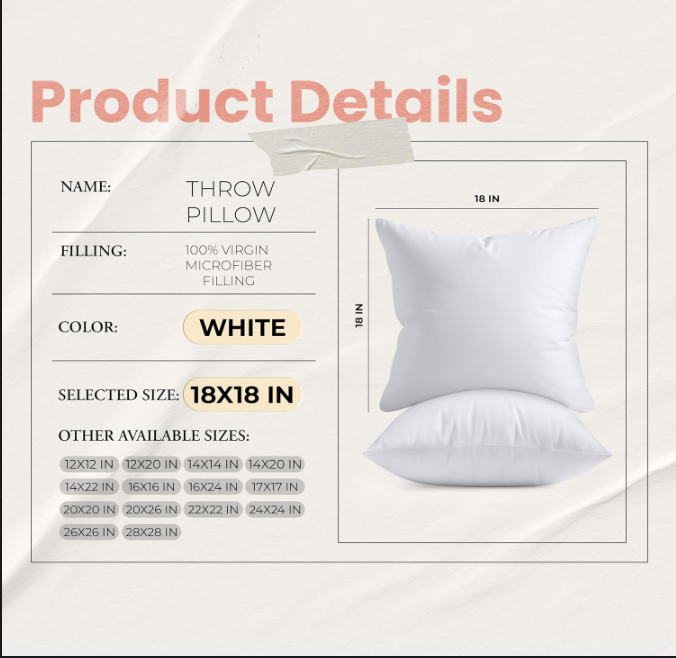 Decorative Throw Pillow Inserts Set (18x18, 2-Pack)