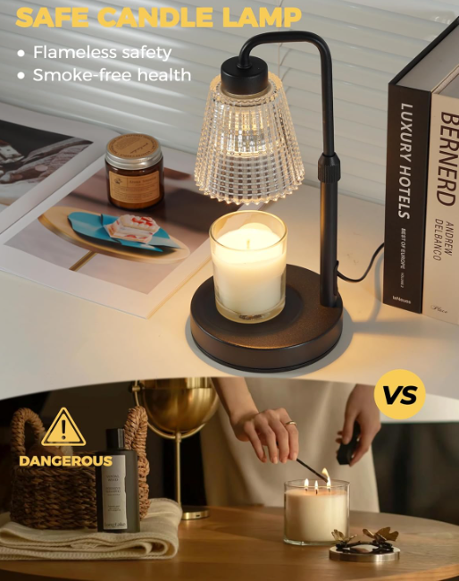 Flameless candle warmer lamp compared with a burning candle