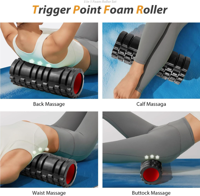 5-in-1 Foam Roller Recovery Set with Massage Stick, Ball & Resistance Band