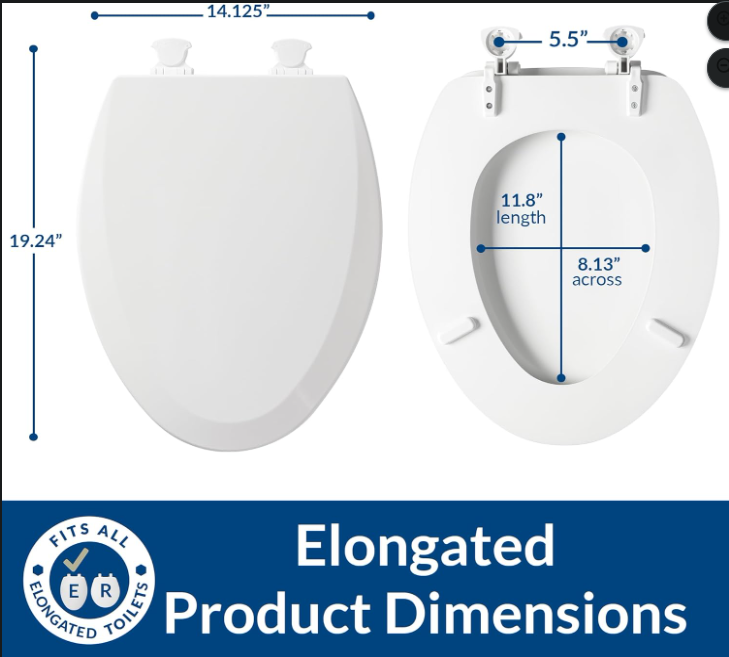 Wood Elongated Toilet Seat with Easy Clean Lift-Off Hinges