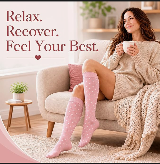 Compression Knee High Socks 4 Pairs for Running, Travel & Daily Support