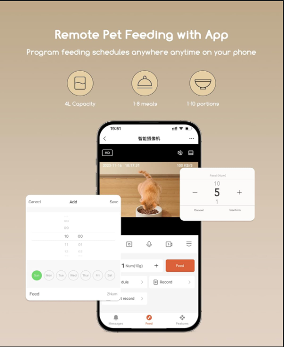 Smart WiFi Automatic Pet Feeder with Camera – 4L