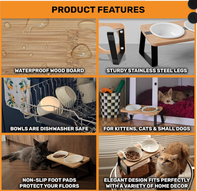 Elevated Ceramic Pet Bowl Stand – Tilted Feeding Station for Cats & Small Dogs