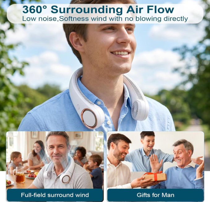 Portable Neck Fan Rechargeable Hands-Free Cooling Fan for Travel & Outdoor Use