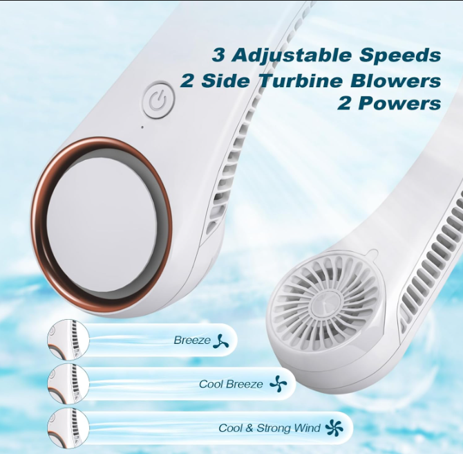 Portable Neck Fan Rechargeable Hands-Free Cooling Fan for Travel & Outdoor Use