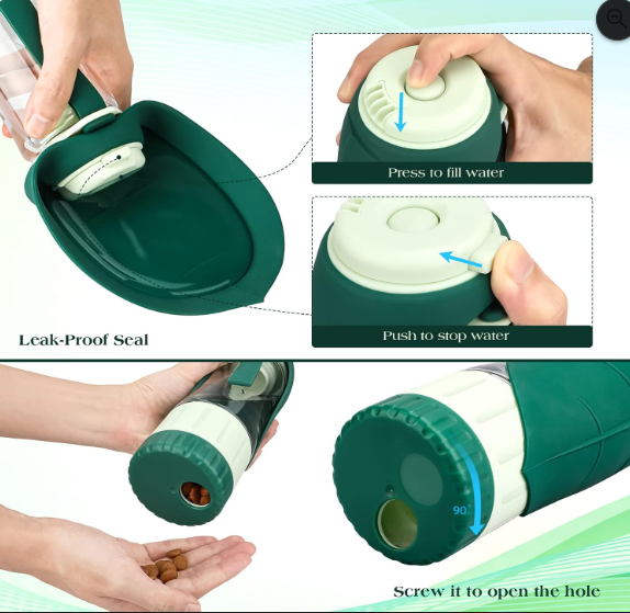 Portable Dog Water Bottle with Food Container