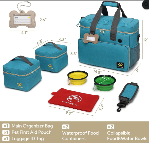 Pet Travel Bag Set with Collapsible Bowls