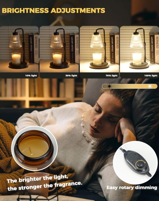 Dimmable candle warmer lamp with adjustable brightness settings