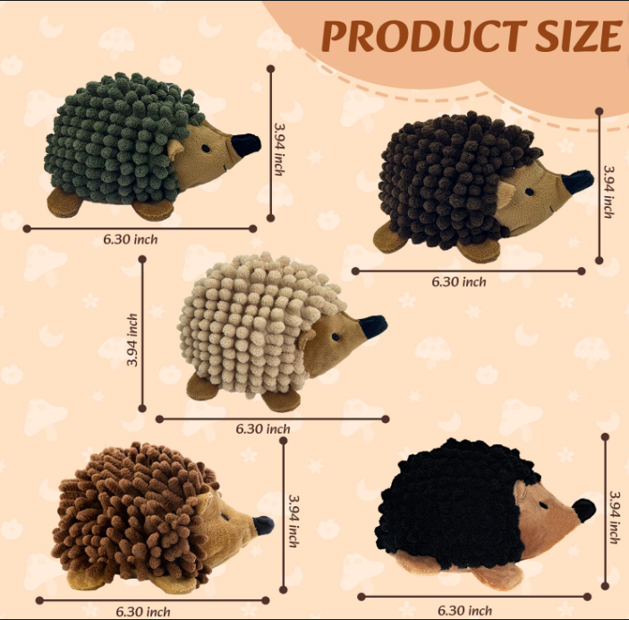 2-in-1 Plush Hedgehog Dog Toy Set – 5 Pack