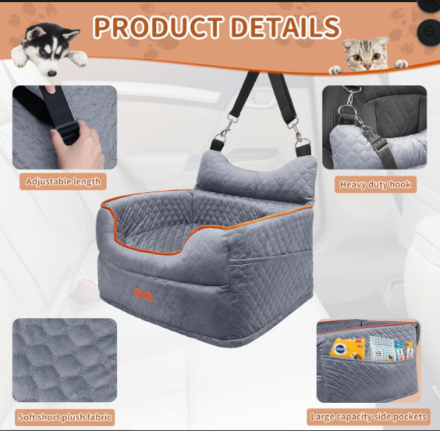 Memory Foam Dog Booster Car Seat