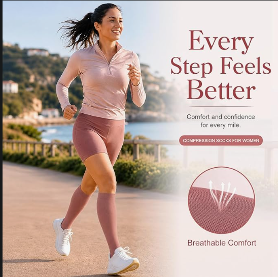 Compression Knee High Socks 4 Pairs for Running, Travel & Daily Support