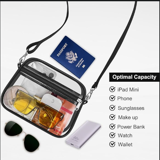 Clear Stadium Crossbody Bag with Adjustable Strap for Concerts & Sports Events