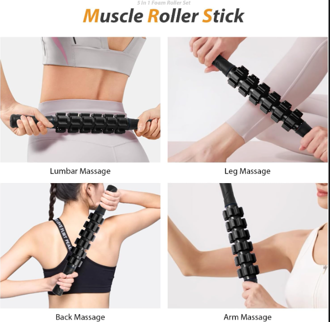 5-in-1 Foam Roller Recovery Set with Massage Stick, Ball & Resistance Band