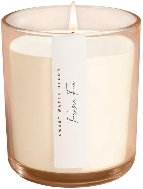 Sweet Water Decor Fraser Fir Candle - Evergreen, Fir, Cedar, and Cypress Winter Holiday Scented Soy Christmas Candles for Home - 12oz Sandstone Jar, 50+ Hour Burn Time, Made in The USA