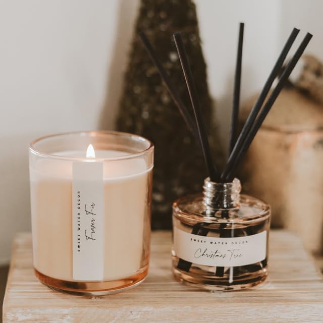 Sweet Water Decor Fraser Fir Candle - Evergreen, Fir, Cedar, and Cypress Winter Holiday Scented Soy Christmas Candles for Home - 12oz Sandstone Jar, 50+ Hour Burn Time, Made in The USA