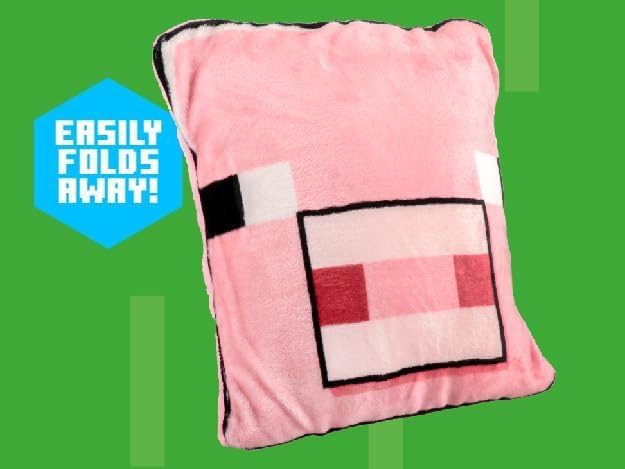 Paladone Minecraft Pig 2-in-1 Cushion Blanket - Officially Licensed Microsoft Travel Blanket, Foldable Soft Fluffy Throw, Gamer Living Room or Bedroom Decor 120cm x 150cm