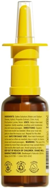 Beekeeper's Naturals Nasal Spray for Adults with Propolis, Xylitol & Saline, Clears Nasal Congestion, Moisturizes Sinus Canal, & Decongest Sinus Cavities, 1 fl oz(Pack of 2)