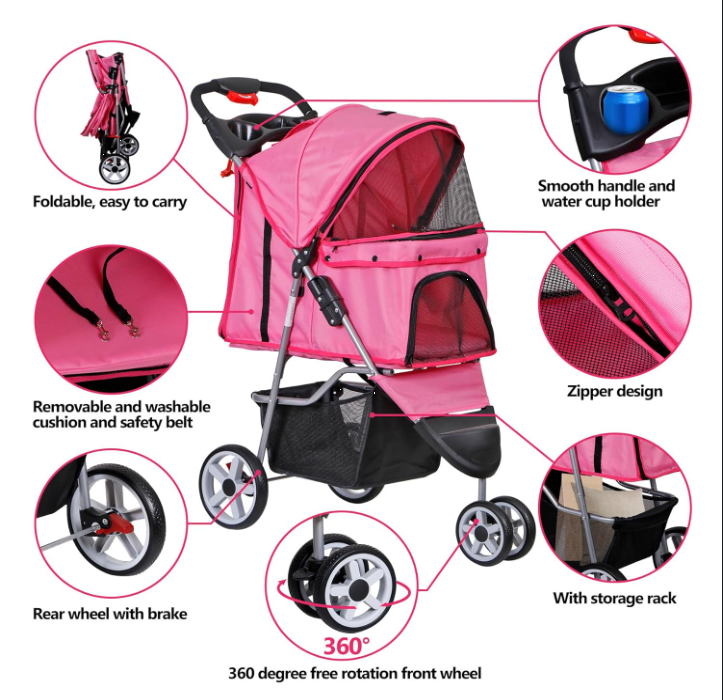 Foldable Pet Stroller for Cats & Dogs