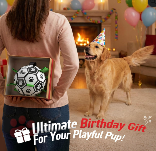 Interactive Dog Soccer Ball Toy with Straps