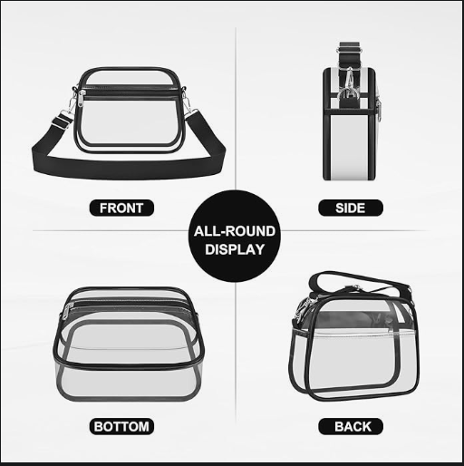 Clear Stadium Crossbody Bag with Adjustable Strap for Concerts & Sports Events