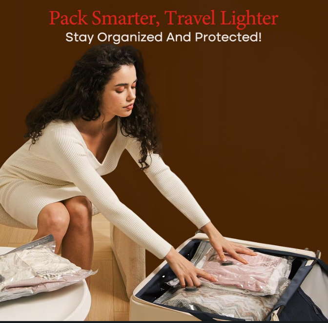 Travel Vacuum Storage Bags Set with Rechargeable Air Pump for Luggage Organization