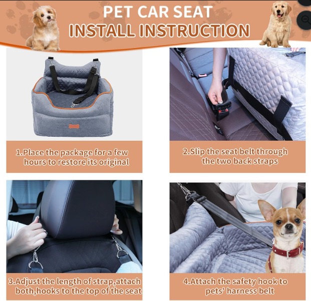 Memory Foam Dog Booster Car Seat