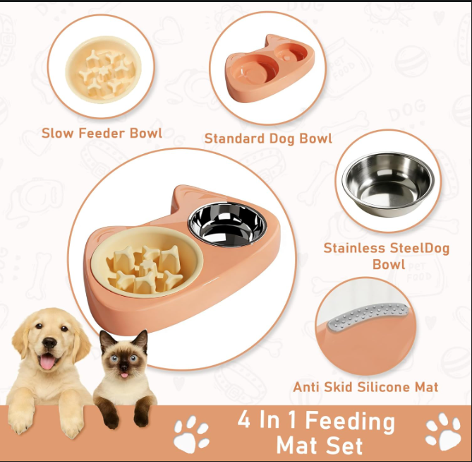 Slow Feeder Dog Bowl Set with Stainless Steel Bowl