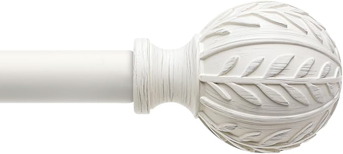 Antique White Curtain Rods for Windows 72 to 144 inch,1" Adjustable Heavy Duty Window Curtain Rod Leaf Finials,Rustic Decorative Drapery Rods Set,Size:36-150''