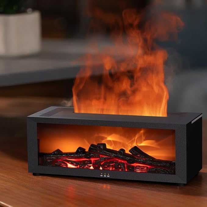 Essential Oil Diffuser, Fireplace Flame Oil Diffuser - Aromatherapy Aroma Humidifier, Upgrade 7 Flame Colors Noiseless 150ml Remote Control - Perfect for Bedroom Home Office (Fireplace Black)