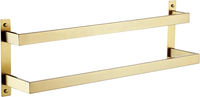 KOKOSIRI Bath Towel Bars 20-Inch Bathroom 2-Tiers Ladder Brushed Gold Towel Rails Towel Holders Wall Mounted Towels Shelves Rack Stainless Steel, B5008BG-L20