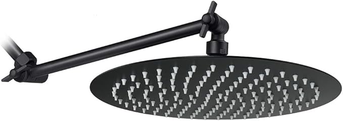 NearMoon Rain Shower Head with 11'' Adjustable Arm, High Pressure Stainless Steel Rainfall Shower, Ultra-Thin Design - Pressure Boosting (12 Inch, Matte Black)